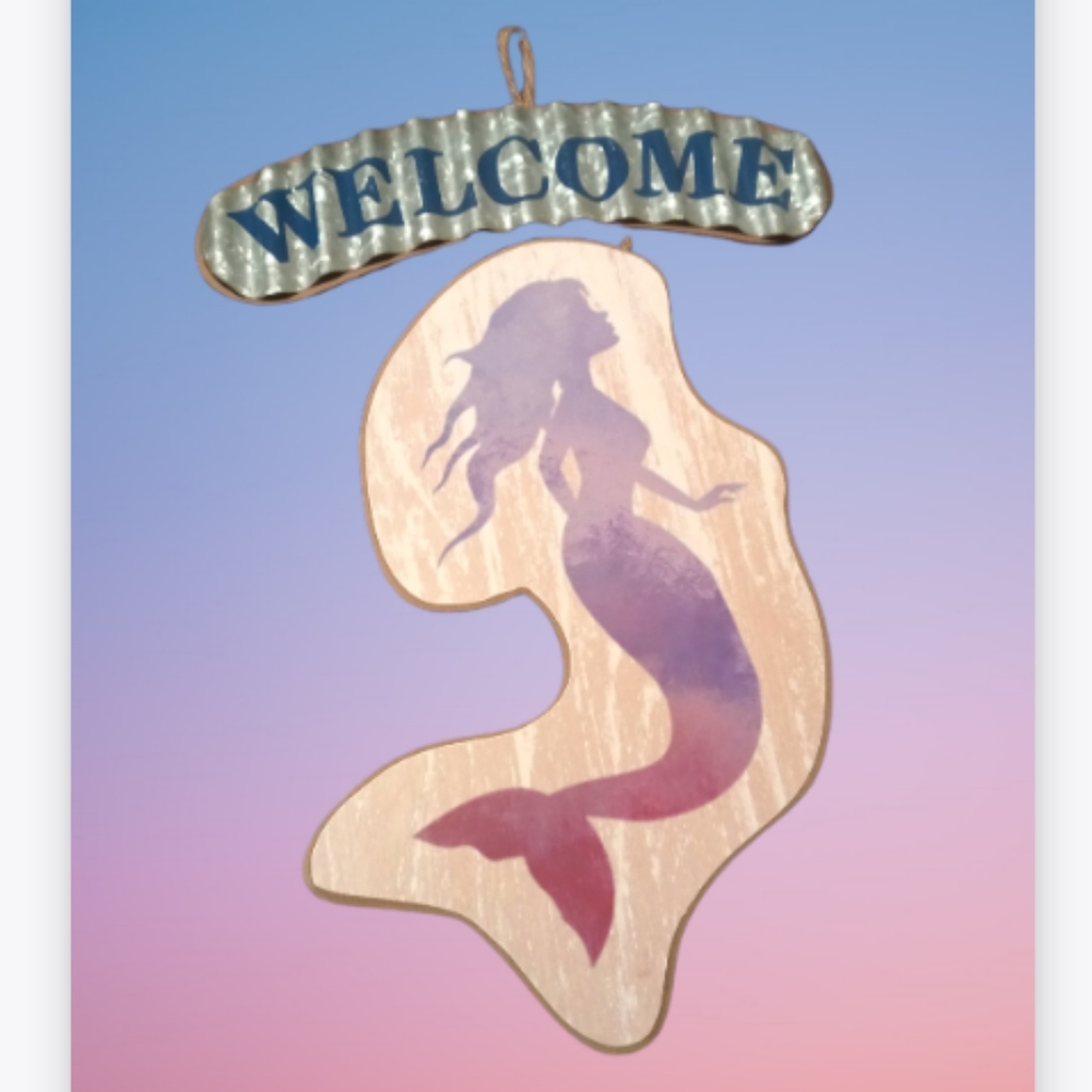 Ombre Purple and Pink Mermaid Wooden & Metal Welcome Wall Art